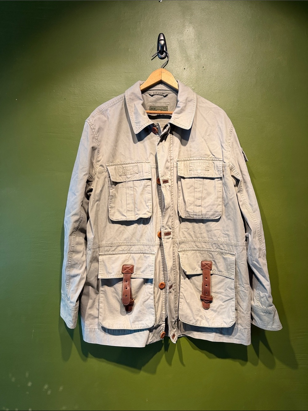 J. L. Powell Light Gray Men's Field Jacket with Leather Trim
